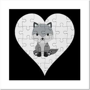 Jigsaw  Wolf Heart Design - Wild Animal Wolf Posters and Art